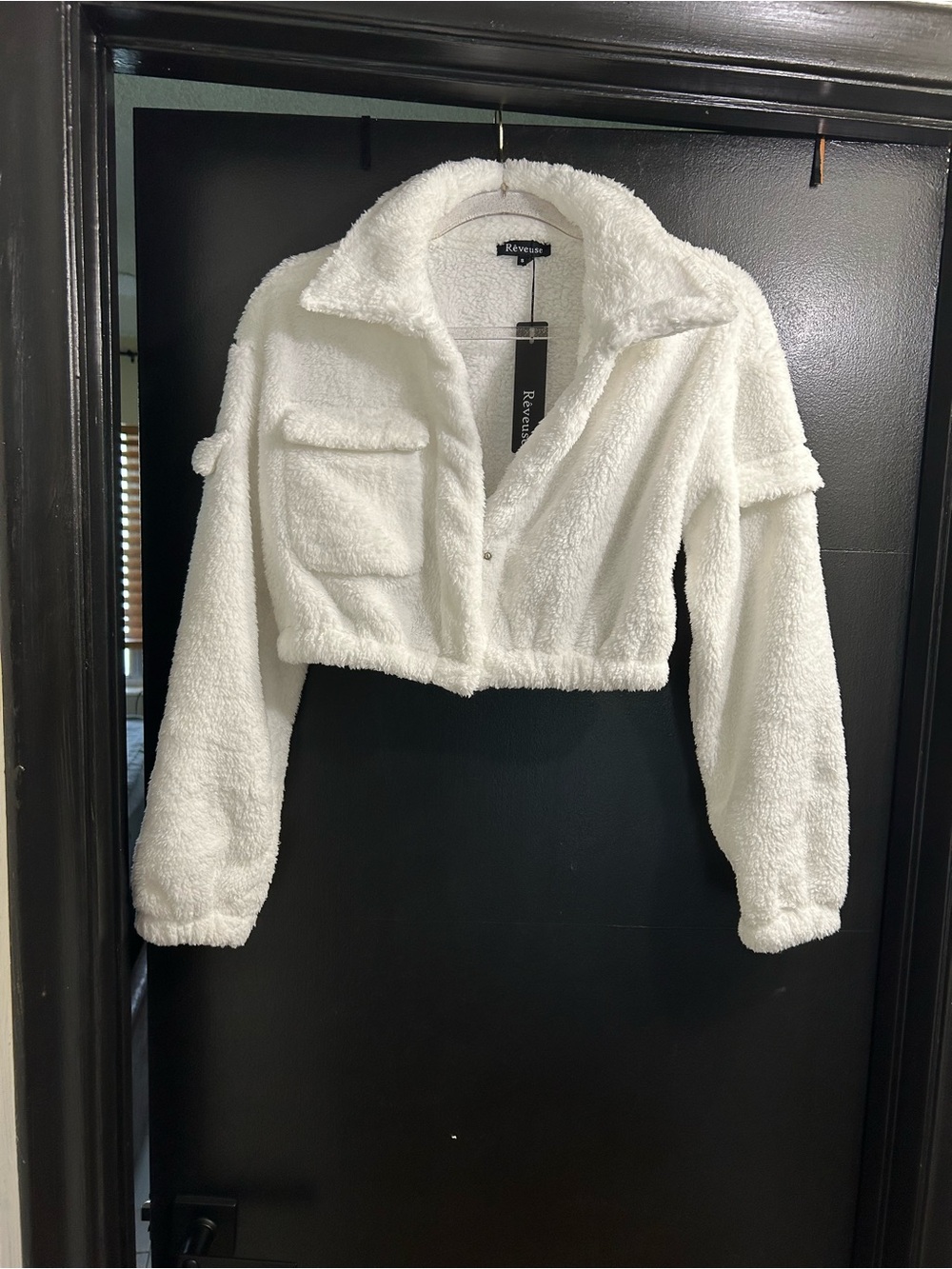 White Cropped Teddy Jacket